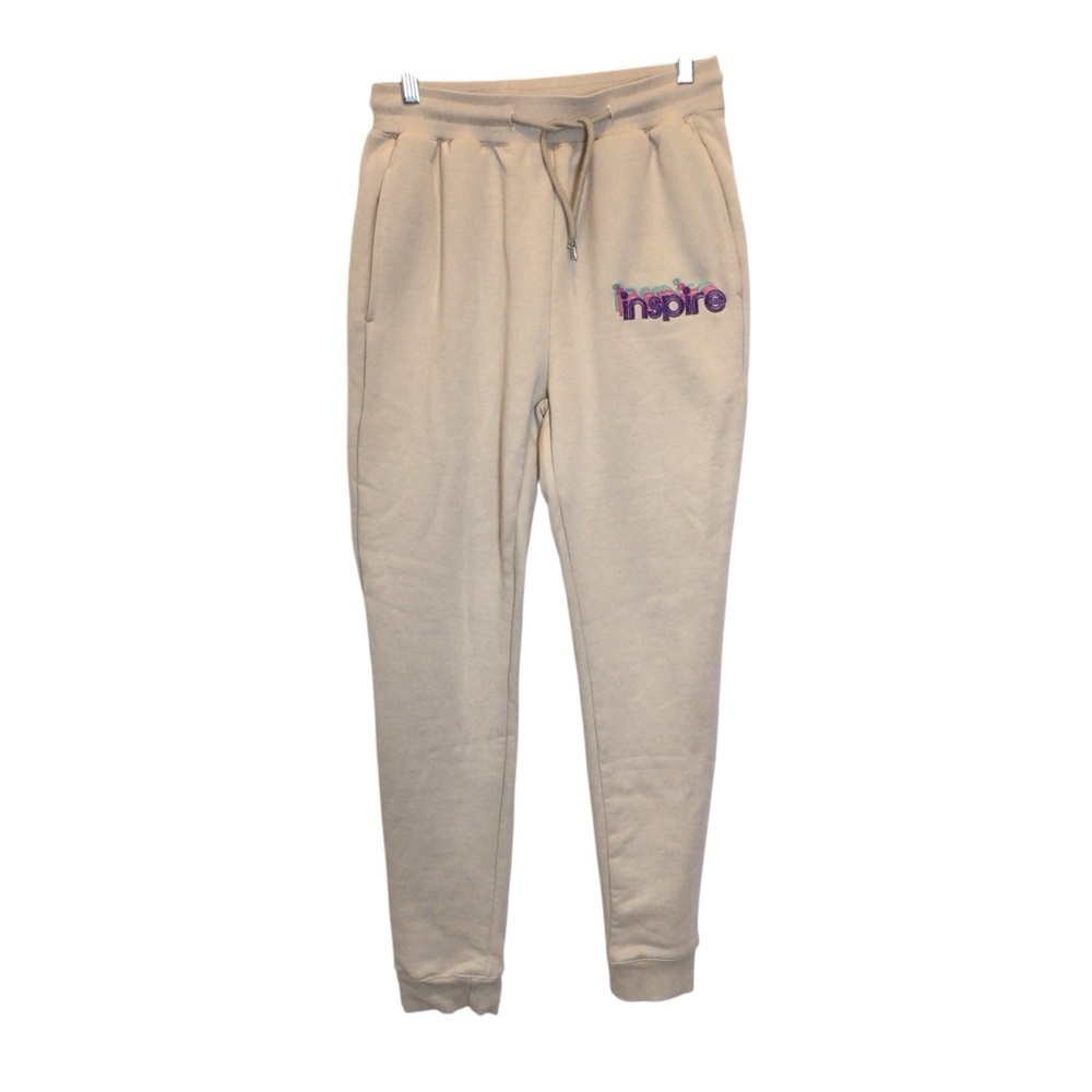 Inspire Dance Competition Joggers Adult Small Beige Embroidered Cotton NWOT